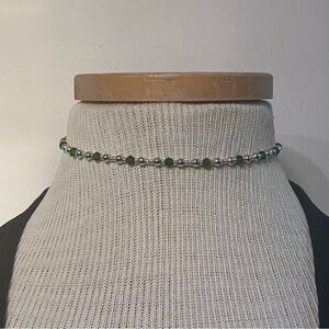 Elegant Green and Silver Beaded Necklace